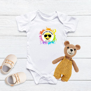 Body Para Bebê Rosto Feliz Fofo, Óculos de Aviador, Primeiro Aniv