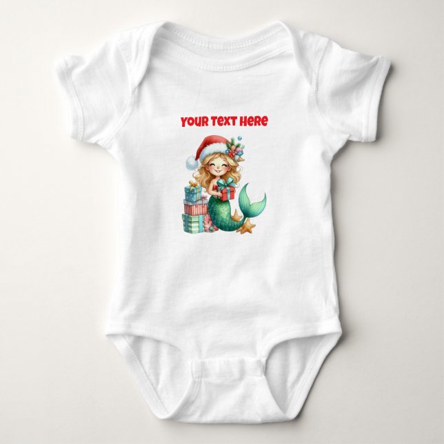 Body Para Bebê Roupa de bebê de sereia de Natal personalizada (Frente)