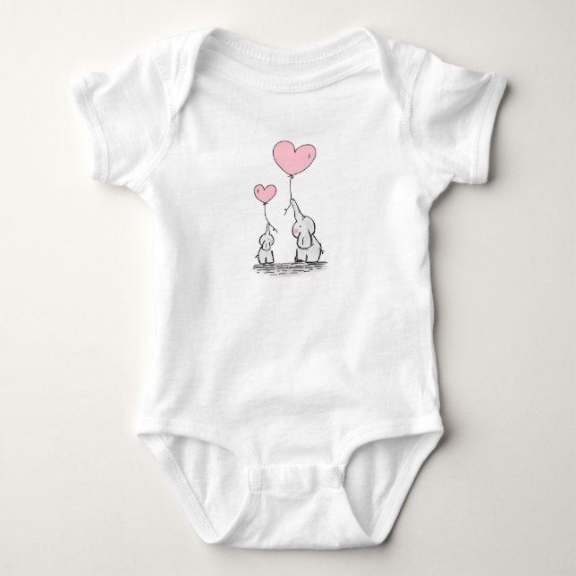 Body Para Bebê Roupa de Bebê Elefante Mãe e Filhote de Uma Peça (Frente)
