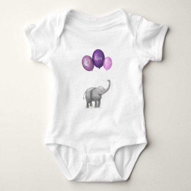 Body Para Bebê Roupa de bebê personalizada de elefante giro (roxa (Frente)