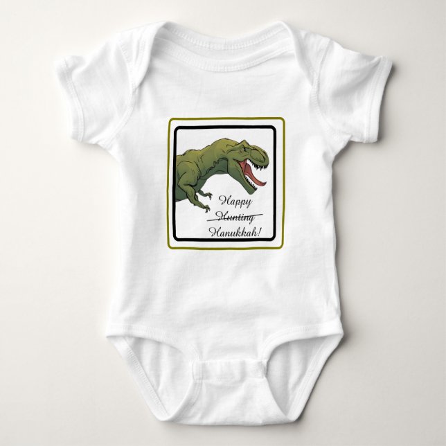 Body Para Bebê Roupa de Bebê T-Rex Dinossauro Hanukkah Unissex (Frente)
