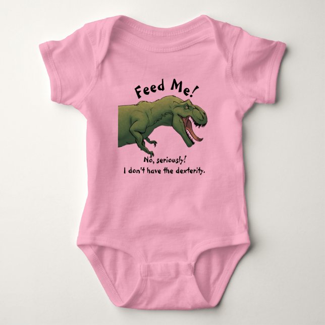 Body Para Bebê Roupa de Bebê T-Rex Dinossauro Me Alimenta Body  (Frente)