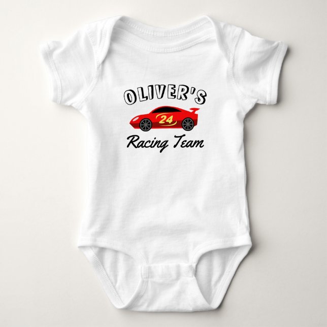 Body Para Bebê Roupa de carrinho de bebê do racecar personalizado (Frente)