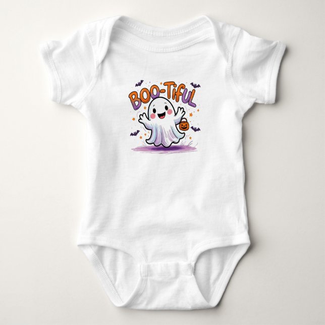 Body Para Bebê Roupa de Halloween Boo-tiful Baby Ghost (Frente)