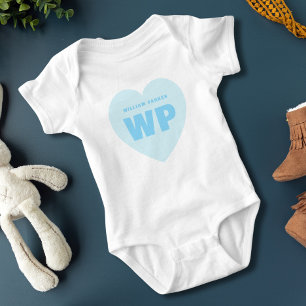 Body Para Bebê Roupa de Recém-Nascido com Monograma Coração Azul