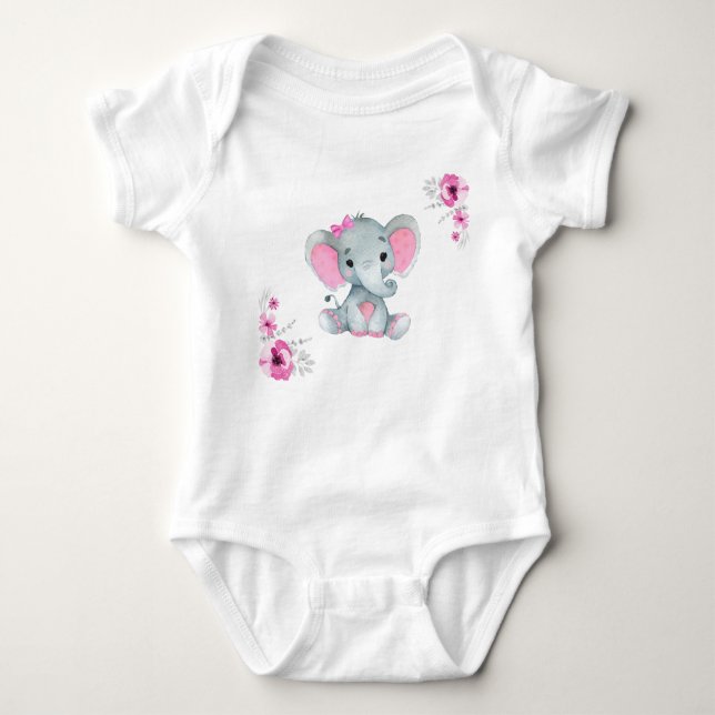 Body Para Bebê Roupa para bebê elefante rosa (Frente)
