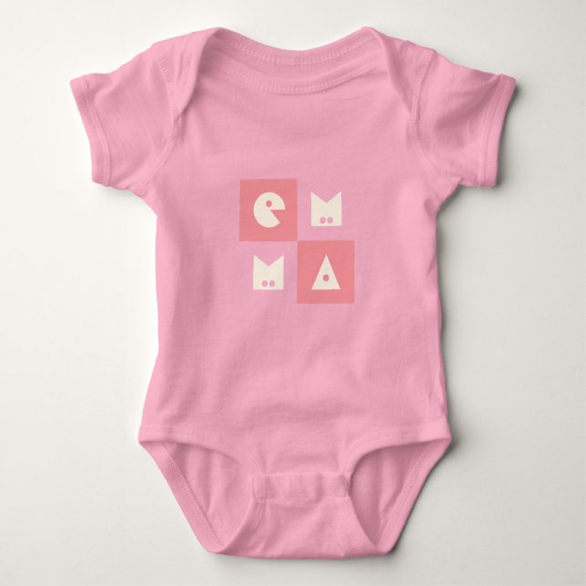 Body Para Bebê roupa rosa quente nome de 4 letras (Frente)