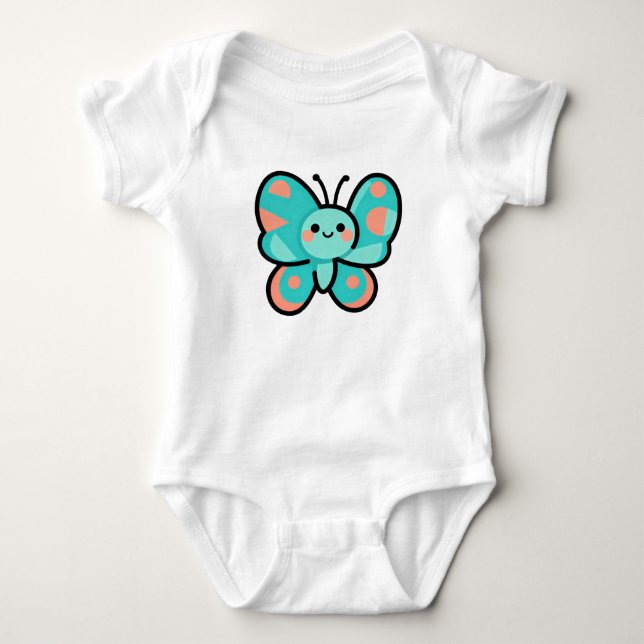 Body Para Bebê Roupas de Bebê com Arte Kawaii de Borboleta Azul C (Frente)