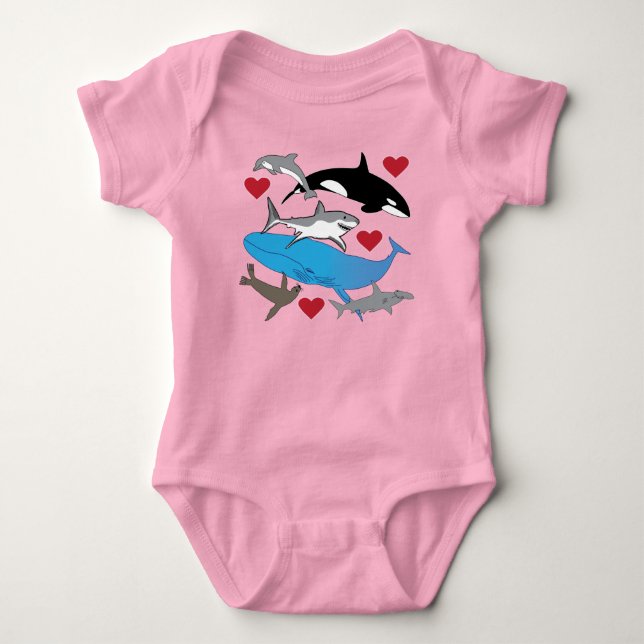 Body Para Bebê Roupas de bebês, uma peça, vida marinha (Frente)