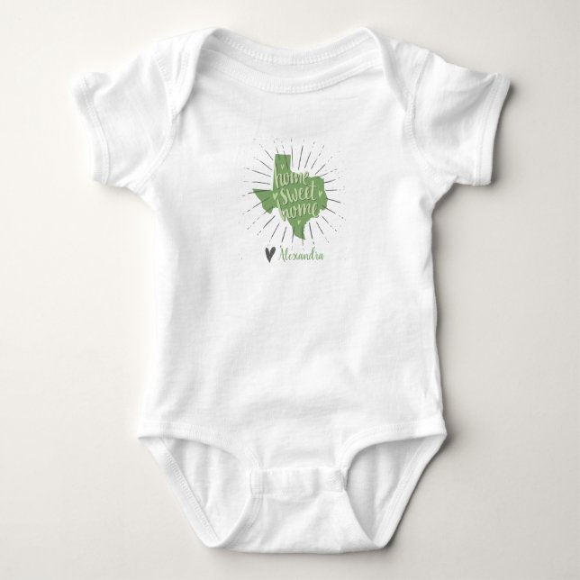 Body Para Bebê Sage Verde e Cinza Lar Doce Lar Texas (Frente)