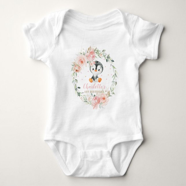 Body Para Bebê Saída de primeiro aniversario Floral com Blush Pen (Frente)