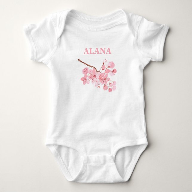 Body Para Bebê Sakura Flor de Cerejeira Rosa Nome (Frente)