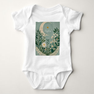 Body Para Bebê Sangue Lua: Pastel Floral e Lua Crescente