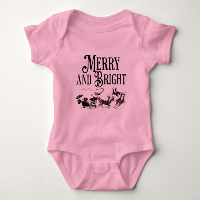 Body Para Bebê Santa and Reindeer Merry and Bright Baby Bodysuit/ (Frente)