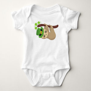 Body Para Bebê Santa Patrick's Day Sloth, Leprechaun Hat, Clovers