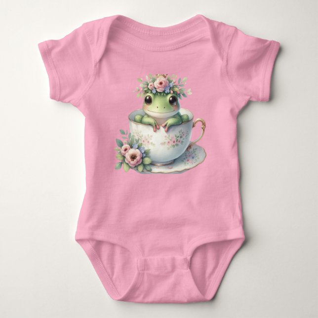 Body Para Bebê Sapo Whimsical em Floral Teacup (Frente)