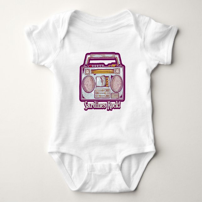 Body Para Bebê Sardinhas Rock Funny anos 80 Stereo (Frente)