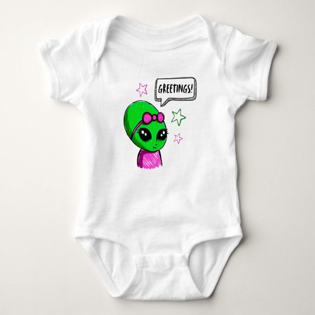 Body Para Bebê Saudações, Alienígena (Frente)