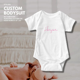 Body Para Bebê Script manuscrito em branco-rosa com Na moda moder