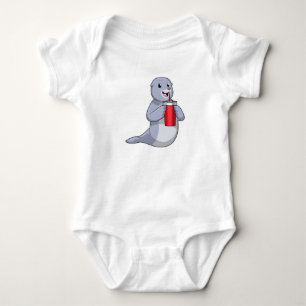 Body Para Bebê Selo com copo de Bebendo