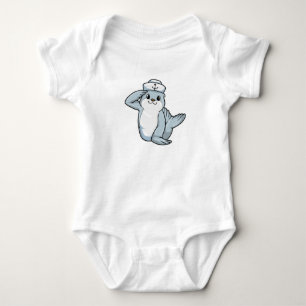 Body Para Bebê Selo como marinheiro com chapéu marinheiro