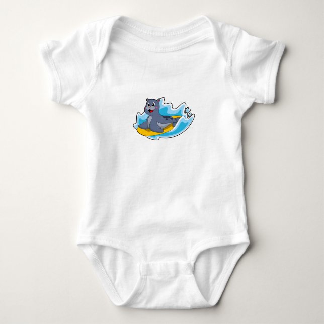 Body Para Bebê Selo como Surfer com Surfboard (Frente)