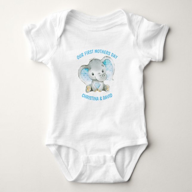 Body Para Bebê Selva de Elefante Azul dia de as mães Baby Boy (Frente)