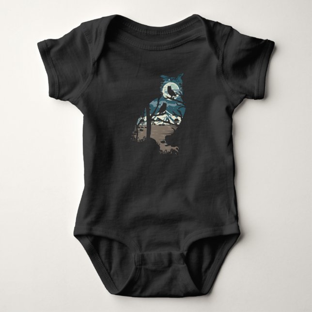 Body Para Bebê Selvagem Natureza Lua Cheia Corujas Aves (Frente)