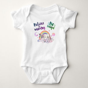 Body Para Bebê Ser Único Girly Moon Unicorns Rainbow