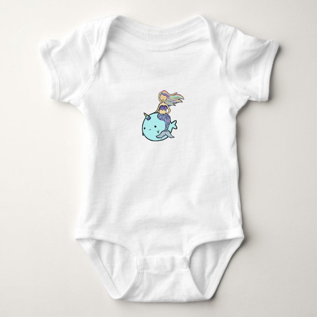 Body Para Bebê Sereia com Cabelo Arco-íris Montando seu Narval Pe (Frente)