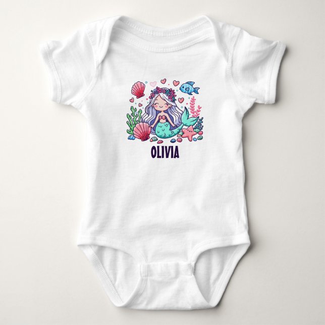 Body Para Bebê Sereia de desenho animado personalizada (Frente)