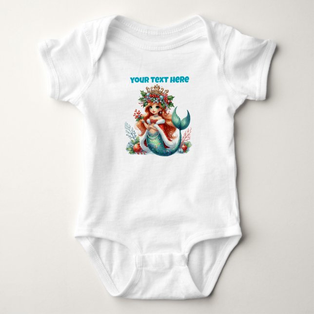 Body Para Bebê Sereia de Natal – Design de Feriado Editável (Frente)