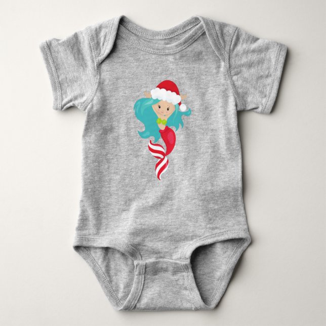 Body Para Bebê Sereia de Natal, Santa Hat, Xmas, Ano Novo (Frente)