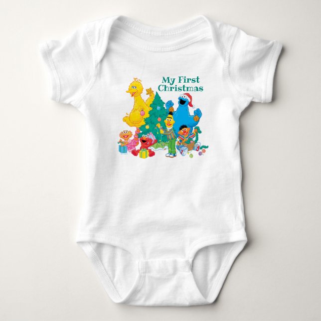 Body Para Bebê Sesame Street | Amigos de Natal Primeiro Natal (Frente)