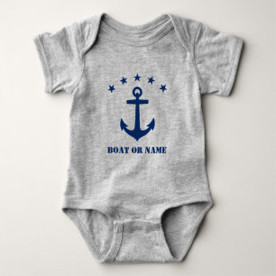 Body Para Bebê Seu nome ou nome do barco Anchor Clássico Azul e C