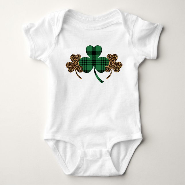 Body Para Bebê Shamrock Green Buffalo Xadrez Padrão Leopard Impre (Frente)