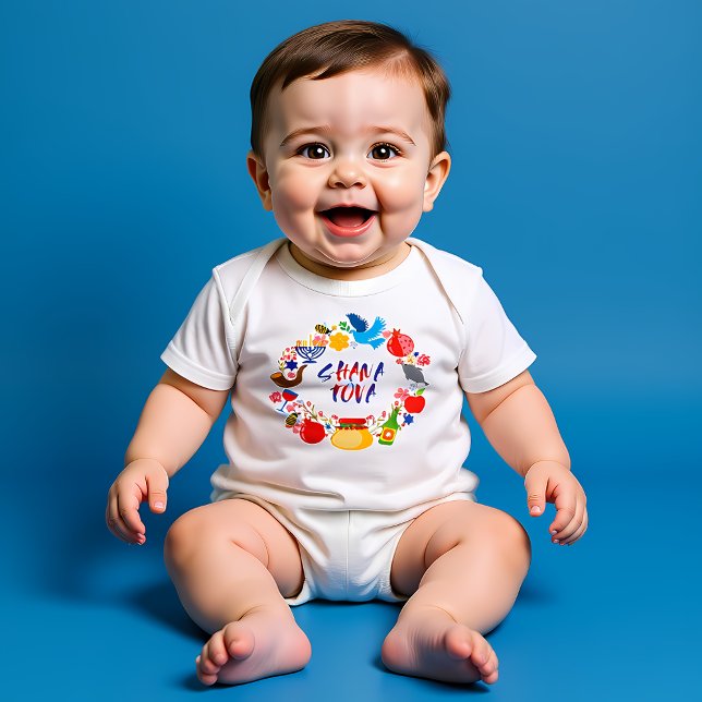 Body Para Bebê 🍯 🍎 🐟 Shana Tova! Feliz ano novo1 (🍯 🍎🐟 Shana Tova! Happy New Year1 Baby Bodysuit)