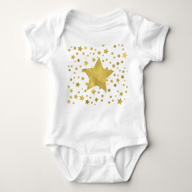 Body Para Bebê Shimmery Goldstars - Padrão de Ouro (Frente)