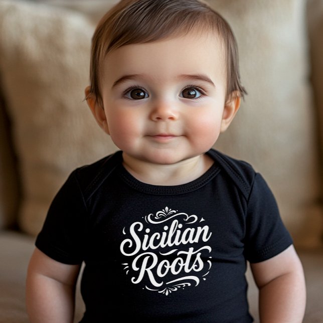 Body Para Bebê Sicilian Roots Classic Typography  Baby Bodysuit (Sicilian Roots Old Style Typography on Baby Bodysuit - Sicily and Italian heritage baby gift)