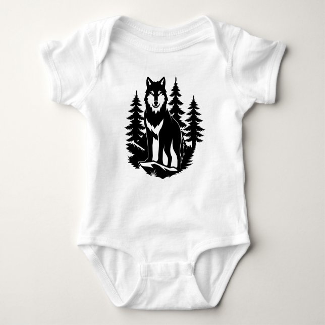 Body Para Bebê Silhueta de Lobo na Floresta (Frente)
