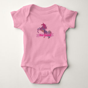 Body Para Bebê Silhuette Abstrato Unicorn de Pastel rosa rosa