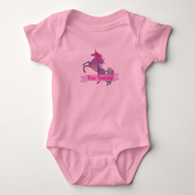 Body Para Bebê Silhuette Abstrato Unicorn de Pastel rosa rosa (Frente)