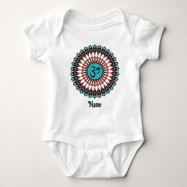 Body Para Bebê Símbolo Espiritual Mandala Om Turquesa Personaliza (Frente)
