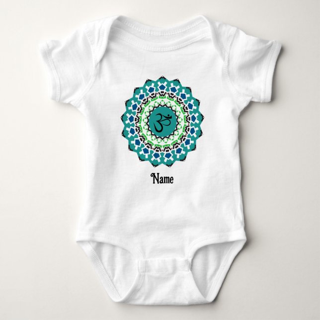 Body Para Bebê Símbolo Espiritual Mandala Yoga Om Blue Personaliz (Frente)
