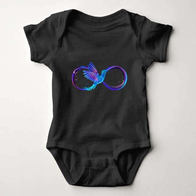 Body Para Bebê Símbolo Neon Infinity com Hummingbird brilhante (Frente)