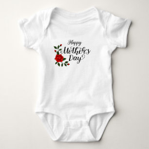 Body Para Bebê Simples Calligrafia Floral do Dia das Mães Feliz