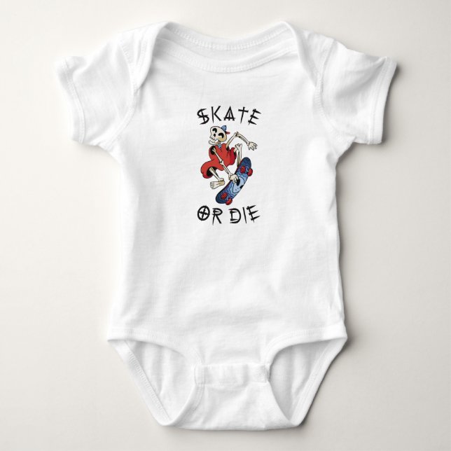 Body Para Bebê Skate ou morra engraçada Skeleton Skateboarder (Frente)