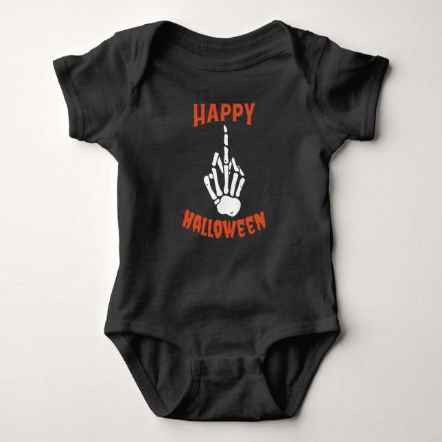 Body Para Bebê Skeleton Middle Finger Happy Halloween (Frente)