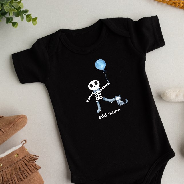Body Para Bebê Skeleton Personalizado com Balão (Personalized Skeleton Boy with Balloon Baby Bodysuit)