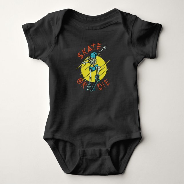 Body Para Bebê Skeleton Skateboarder skate ou die (Frente)